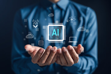 AI infrastructure with cloud computing, database, and network system elements. artificial intelligence integration in digital architecture and cloud platforms.