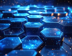 Futuristic abstract illustration of hexagonal structures and bright lights