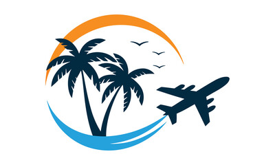 Tropical vacation travel plane logo