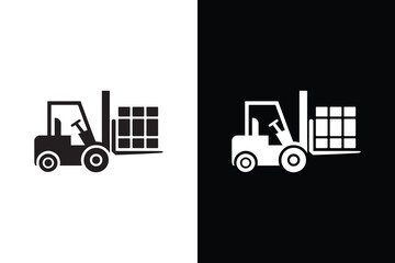 Forklift truck carrying goods in warehouse isolated on white background