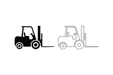 Black forklift truck on white background silhouette 