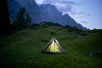 Camping in the Mountains Under the Twilight Sky