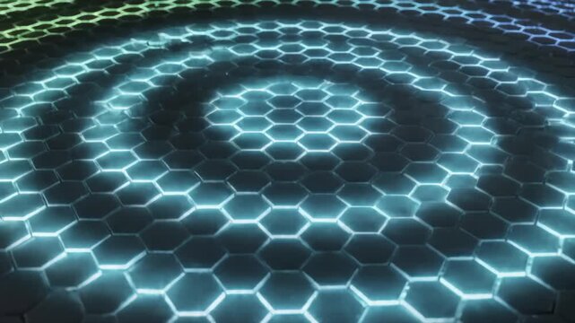 Animation of Fire and Spiral of Light on Hexagonal Tile Background