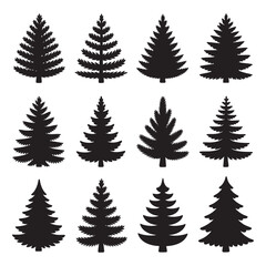 Obraz premium Fir and pine tree silhouette set