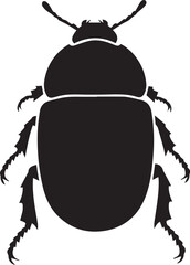 Beetle Silhouette – Black Insect Icon in Top View with Detailed Legs and Antennae on White Background