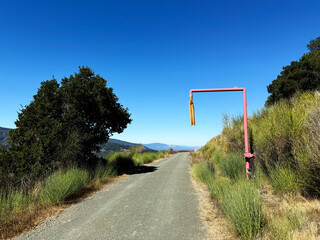 Rusted industrial pipe installation along Castillero Trail, Almaden Quicksilver County Park, California