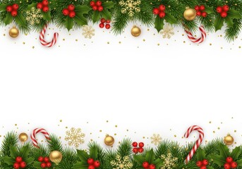 Christmas garland with baubles, snowflakes, and candy canes isolated on white background