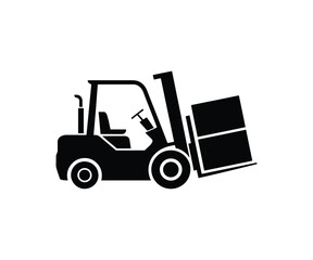Forklift icon vector, Industrial warehouse delivery vehicle silhouette