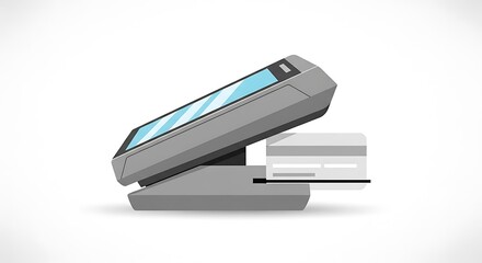 Secure payment processing concept with a modern credit card reader. Flat design vector illustration of a point of sale terminal for retail and commerce transactions