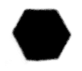 bold black hexagon shape with rough textured edges in transparent background, grunge style hexagon symbol with uneven borders, abstract black six sided shape with distressed texture