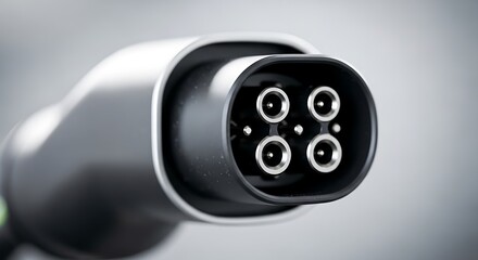Close-up detail of an electric vehicle charging connector, illustrating the advanced technology enabling sustainable and green energy solutions for future mobility