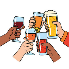 Hands Cheers Clinking Thanksgiving Drinks – Multicultural Cheers Transparent PNG for Holiday Toast or Party Invite