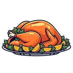 Roasted Thanksgiving Turkey with Orange Slices and Herbs – Transparent PNG for Holiday Dinner Designs