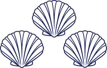 Cockles Shell Outline Illustration Set. Seashell Collection in Line Art Design. Marine Cockle Shell Outline Artwork. Ocean Shell Set Illustration Concept. Sea Cockles in Minimal Line Design. Shellfish