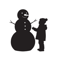 Child and Snowman Silhouette Winter Holiday Illustration