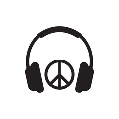 Headphones with Peace Symbol Silhouette, Music and Freedom Vector Icon