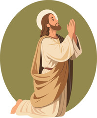 Jesus Praying on His Knees Vector Illustration – Faith and Hope Religious Art