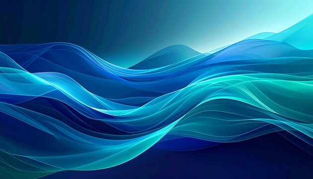 "Professional abstract backdrop with layered transparent waves, dark blue to turquoise gradient, and dynamic motion feel, symbolizing progress and leadership"