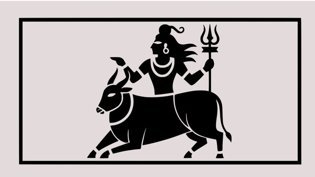 Warli Style Hindu God Shiva and Nandi Bull Vector Art | Minimalist Black Silhouette | Indian Tribal Folk Painting