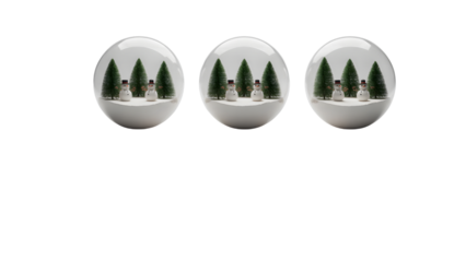 Festive Christmas snow globes, charming snowmen, green pine trees, white snow, elegant black background. Perfect holiday decor, winter celebration, cozy aesthetic.