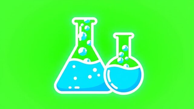 Chemistry beaker and flask animation on green screen background