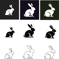 Clean rabbit icon bundle with outline, flat, and silhouette variations, great for branding kits, pet-related graphics, and minimalist design use.

