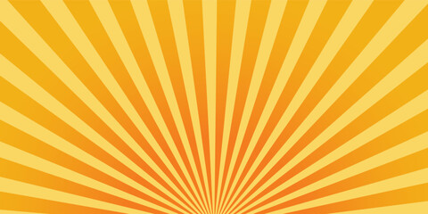 Bright yellow and orange sunburst abstract background with radial rays pattern, warm gradient tones, and retro vintage style. Perfect vector design for comics, posters, banners, summer themes.
