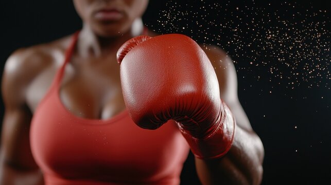 Fitness exercise regimen concept. Dynamic close-up of a boxer throwing a punch, showcasing strength and focus.