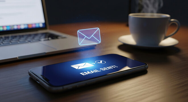 Modern smartphone displaying email sent confirmation, symbolizing digital communication and connectivity