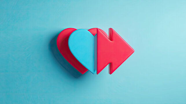 Abstract cyan and red hearts arrow design - Powered by Adobe