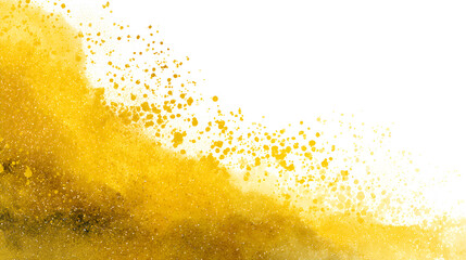 Golden dust explosion against white background, abstract and energetic