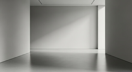 Modern minimalist art gallery interior with dramatic lighting