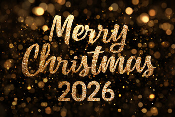 Glittery Festive Texture Background with Luminous "Merry Christmas 2026" Typography, Elegant Holiday Design