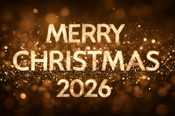 Sparkling Golden Background with Bold Festive "Merry Christmas 2026" Typography, Luxury Holiday Celebration