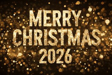 Sparkling Golden Background with Bold Festive "Merry Christmas 2026" Typography, Luxury Holiday Celebration