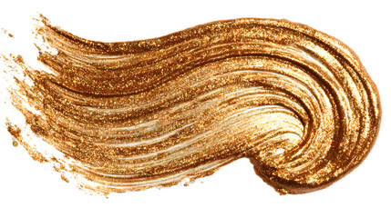 Rich golden paint stroke with shimmering texture on white background