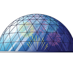 Modern Glass Geodesic Dome with Festive Fireworks Display Inside for Celebrations and Events fireworks display vector art