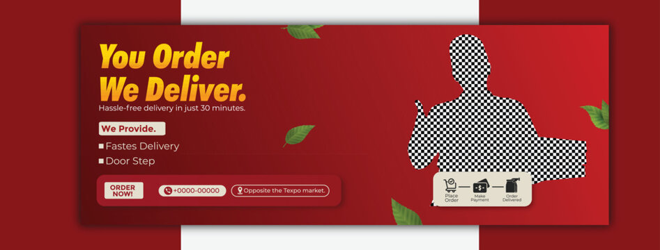 Online food order and delivery service social media cover design template - Powered by Adobe