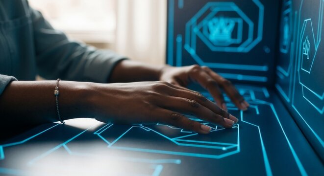 Person working on computer with the digital interface.