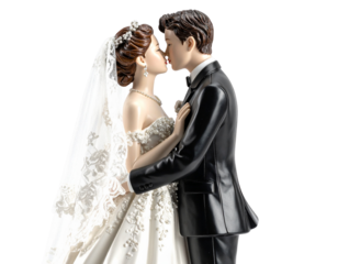  Romantic Bride and Groom Figurine Kissing transparent background.