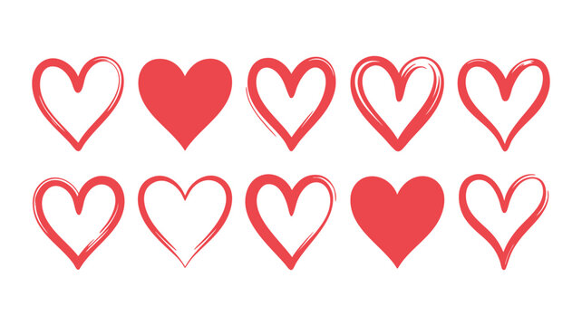 Hand drawn and solid red hearts
