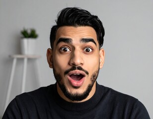 Portrait of a surprised person with open mouth and wide eyes