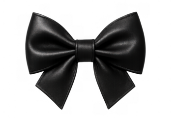 Black leather bow presenting a stylish accessory for fashion, clothing, and decoration, adding elegance and a festive touch