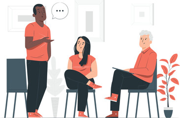 Diverse group of people in a counseling session on white background therapy discussion