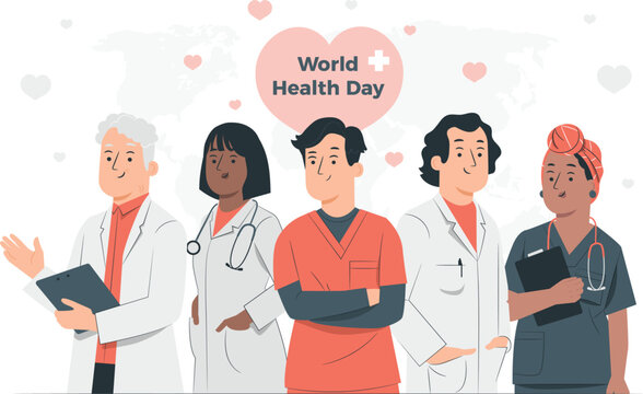 Diverse Group of Healthcare Professionals Celebrating World Health Day doctors nurses
