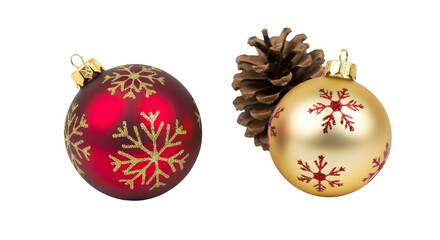 Christmas ornaments with pinecone, isolated on transparent background