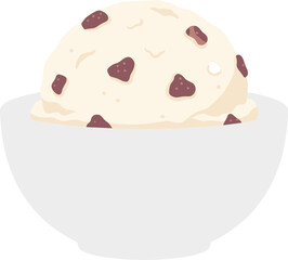 Flat Simple Delicious Chocolate Chip Ice Cream Scoop in Bowl Illustration