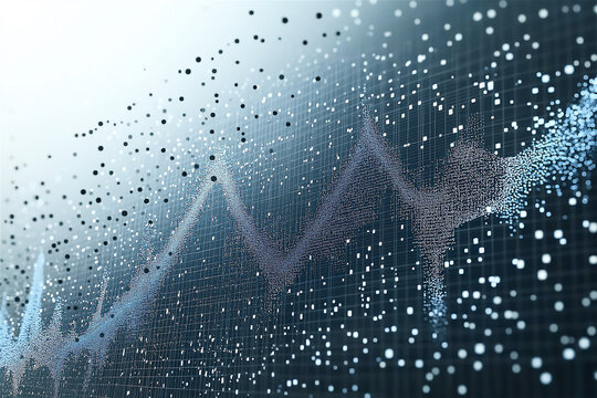 Financial market data visualization with glowing chart and scattered dots on dark background. Abstract stock trading graph showing investment performance with technical analysis indicators. - Powered by Adobe