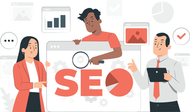 Diverse Team Collaborating on SEO Strategy with Charts search engine optimization - Powered by Adobe