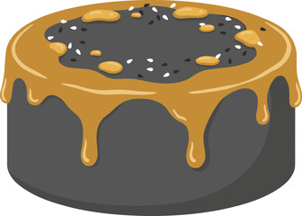 Flat Illustration of Delicious Chocolate Cake with Caramel Drizzle and Sesame Seed Topping